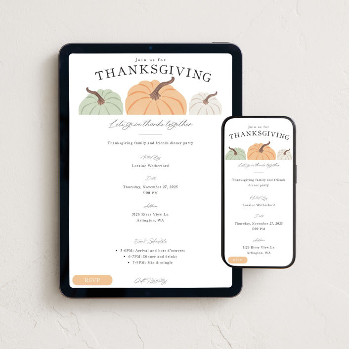"Thanksgiving Pumpkins" - Online Holiday Party Invitations in Whip Cream by Karidy Walker - Mobile + desktop layout
