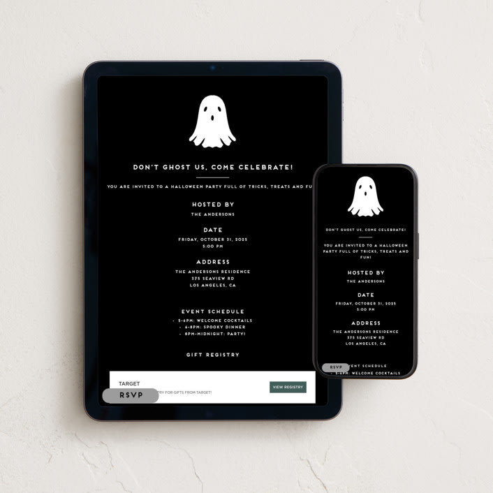 "Do not ghost us" - Online Holiday Party Invitations in Haunted by Claudia Orengo - Mobile + desktop layout