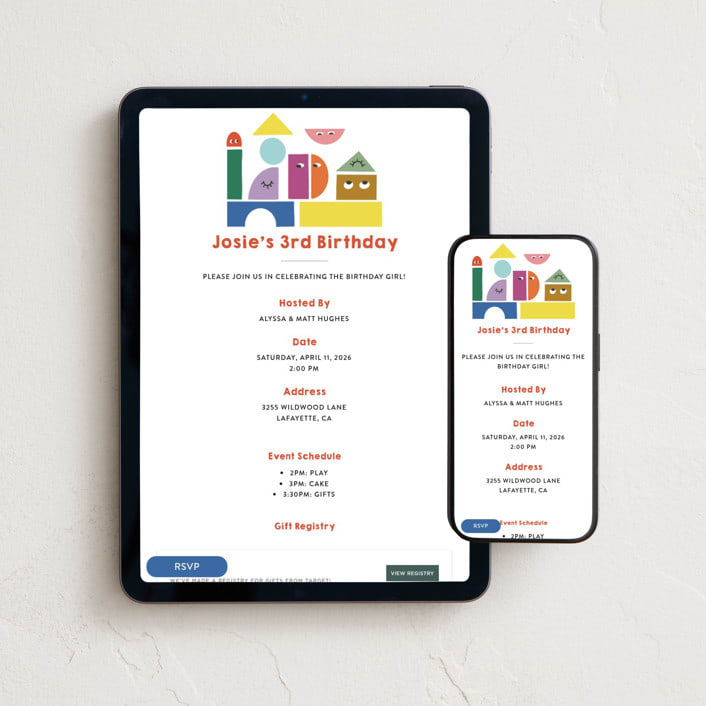 "Blocks" - Online Kids Birthday Invitations in Rainbow by Morgan Kendall - Mobile + desktop layout