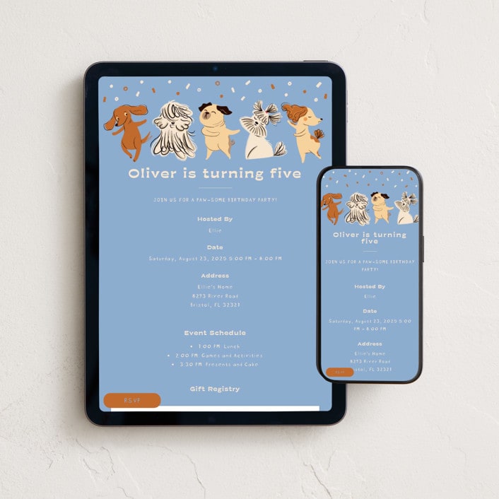 "Pawsome" - Online Kids Birthday Invitations in Pupsicles by Vivian Yiwing - Mobile + desktop layout