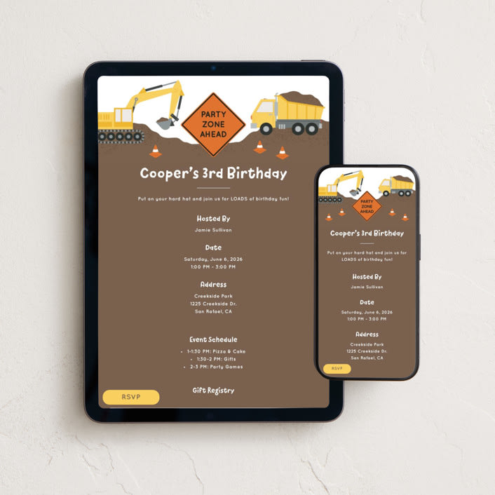 "Construction Party" - Online Kids Birthday Invitations in Bumblebee by Kacey Kendrick Wagner - Mobile + desktop layout