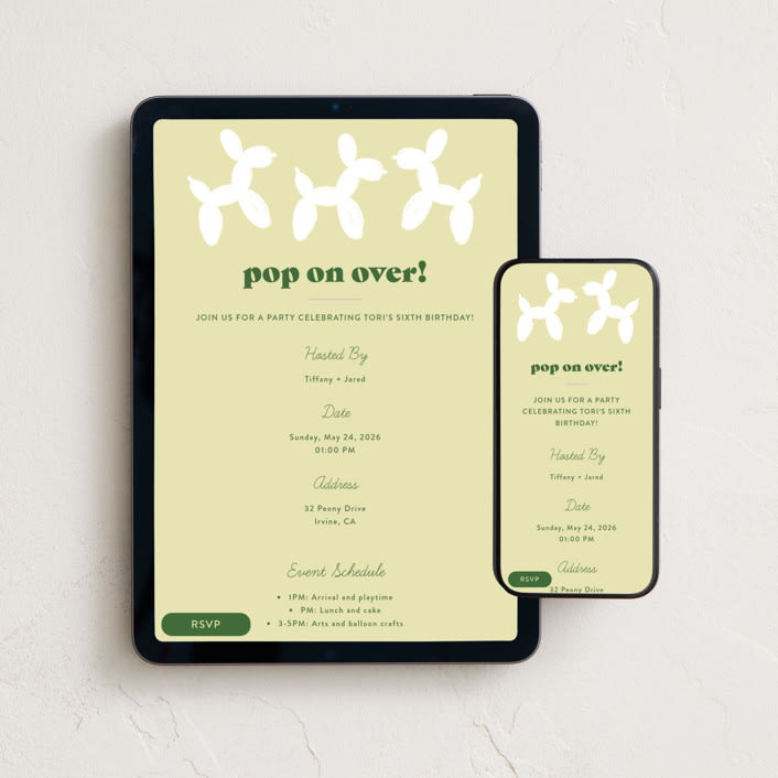 "Balloon Animal" - Online Kids Birthday Invitations in Sorbet by Sierra Lee - Mobile + desktop layout