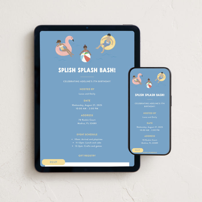 "splish splash bash" - Online Kids Birthday Invitations in Pool by Faith Dorn - Mobile + desktop layout