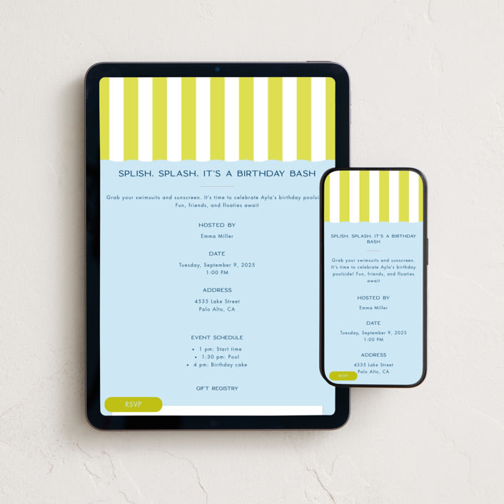 "Lemon Stripes" - Online Kids Birthday Invitations in Lemon by Joyce Pinheiro - Mobile + desktop layout