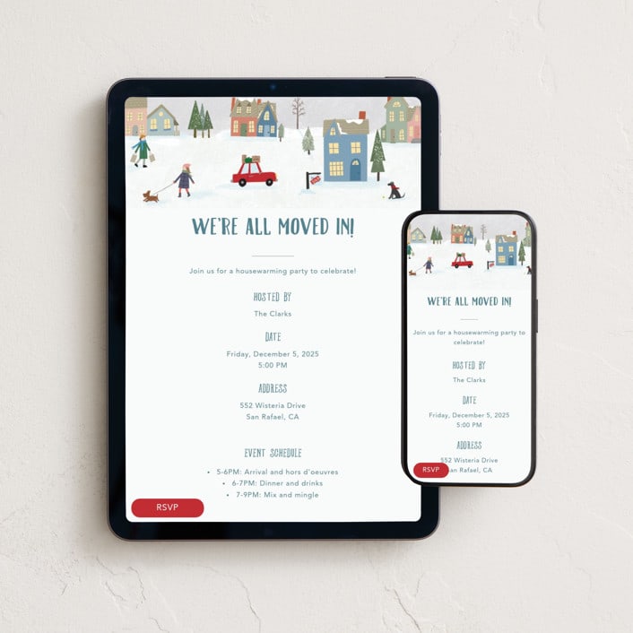 "winter housewarming" - Online Party Invitations in Frost by Elizabeth Bishop - Mobile + desktop layout