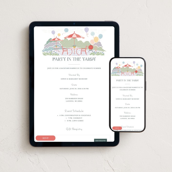 "Party in the Yardy" - Online Party Invitations in Watermelon by Paper Sun Studio - Mobile + desktop layout