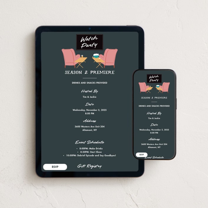 "Recliners" - Online Party Invitations in Poppy by Becky Nimoy - Mobile + desktop layout