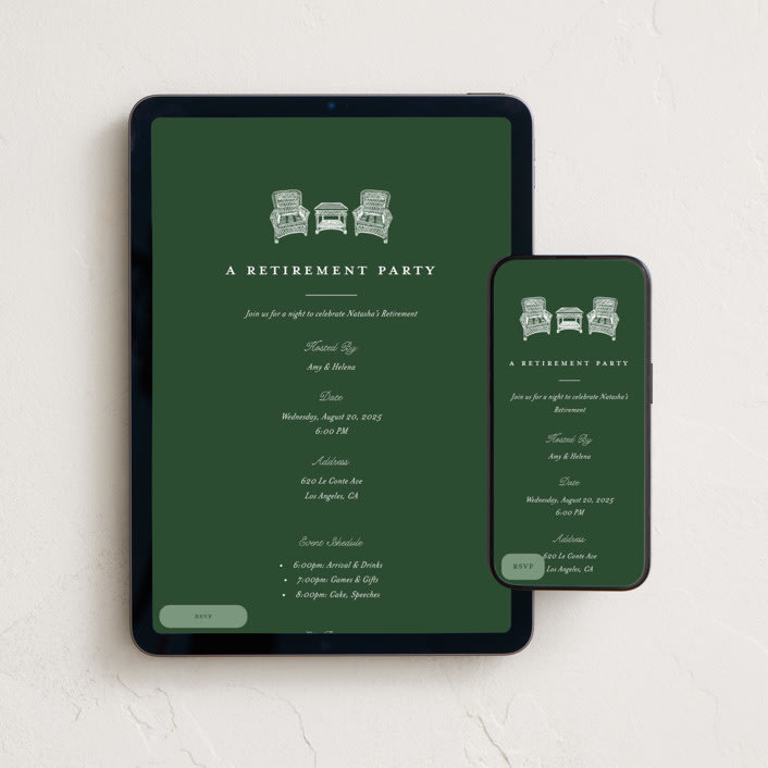 "Wicker Chairs" - Online Party Invitations in Forest by Becky Nimoy - Mobile + desktop layout