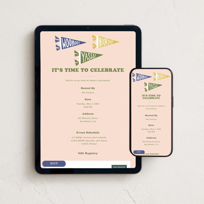 "celebration flags" - Online Party Invitations in Peach by Elizabeth Bishop - Mobile + desktop layout