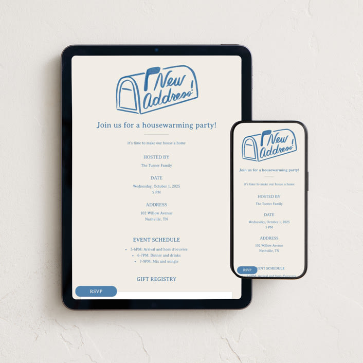 "Letterbox" - Online Party Invitations in Cobalt by Sierra Lee - Mobile + desktop layout