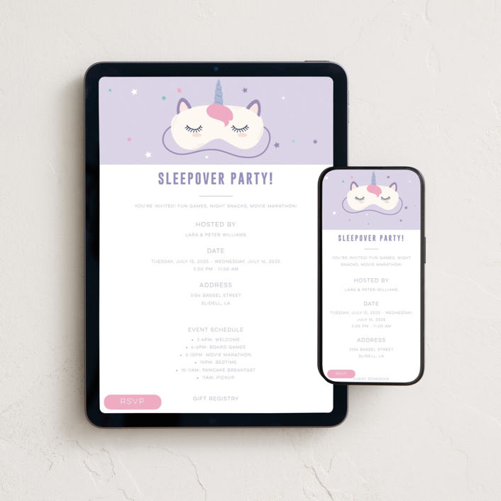 "Sleepover Party!" - Online Party Invitations in Mixed Berry by Sherley Ferreira - Mobile + desktop layout