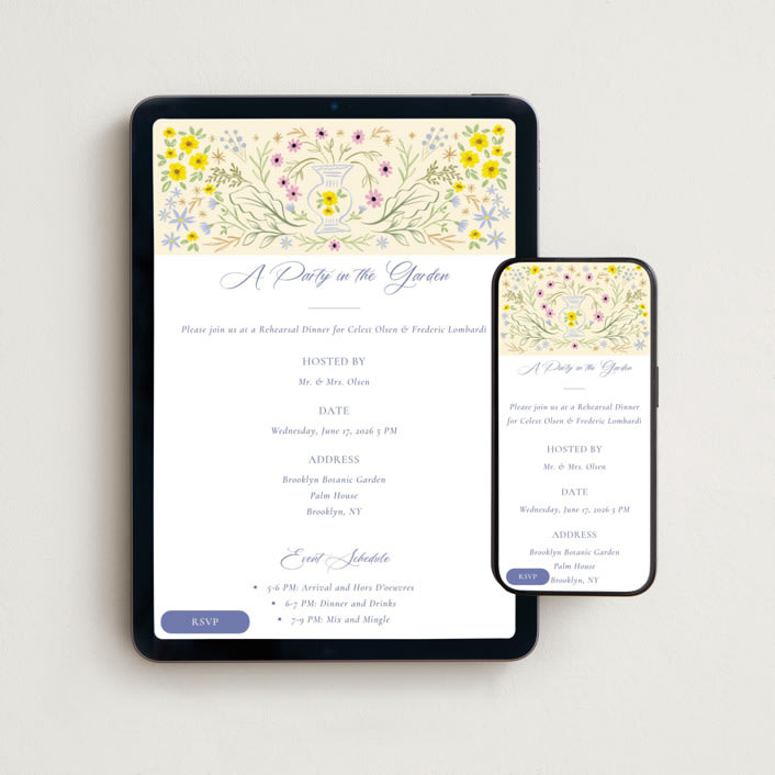 "Italian Garden" - Online Rehearsal Dinner Invitations in Sand by Ana Sharpe - Mobile + desktop layout