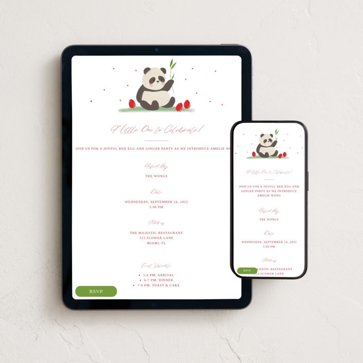 "Little Panda" - Online Religious Milestone Invitations in Lotus by Vera Lim - Mobile + desktop layout