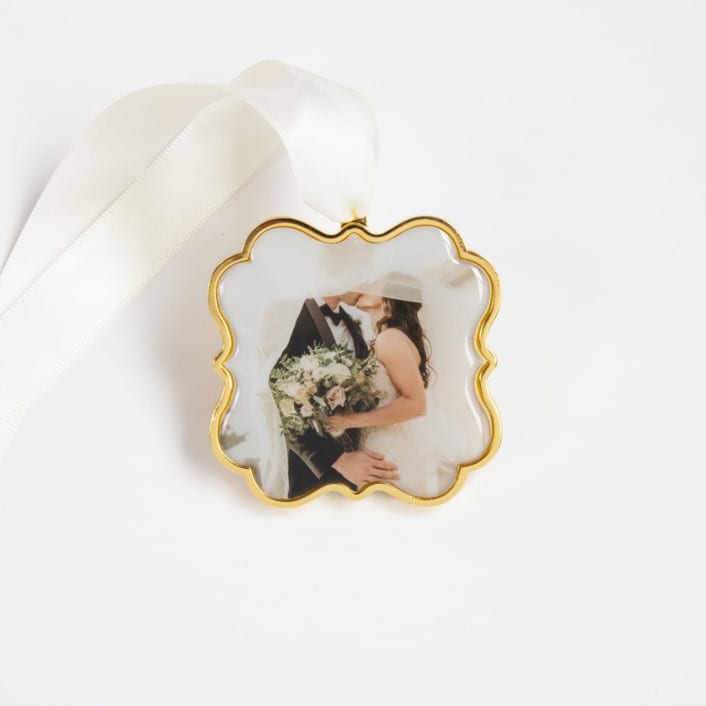 "Custom Photo Ornament Gold Scallop" - Ornaments in gold by Kimbra Mooers
