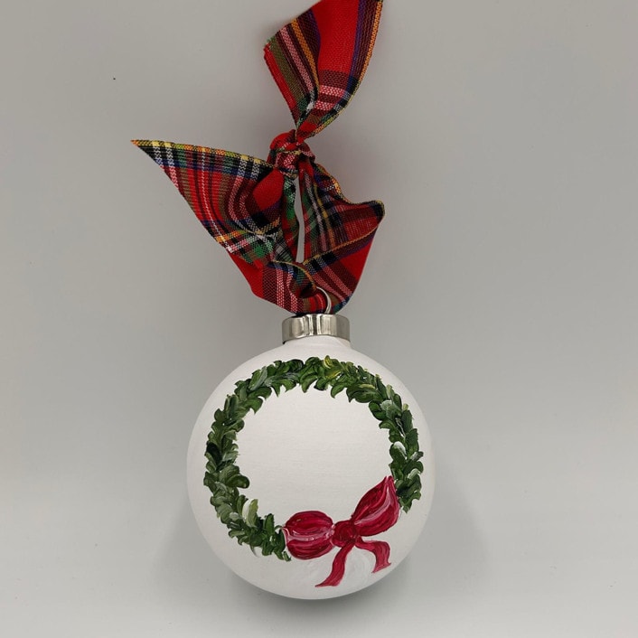 "Hand Painted Wreath Ornament" - Ornaments in green by Sarah Hall