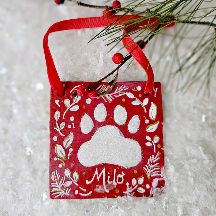 "Hand Painted/Personalized Dog, Square Ceramic Ornament/ 3"" - Ornaments in red by AlisonJerry