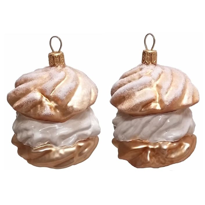 "Cream Puff Dessert Polish Blown Glass Christmas Ornament Set of 2 Decorations" - Ornaments in multicolor by Pinnacle Peak Trading Company