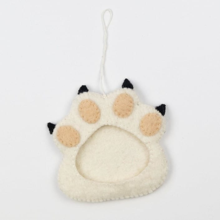 "Felt Paw Frame Ornament - White" - Ornaments in white by Global Goods Partners