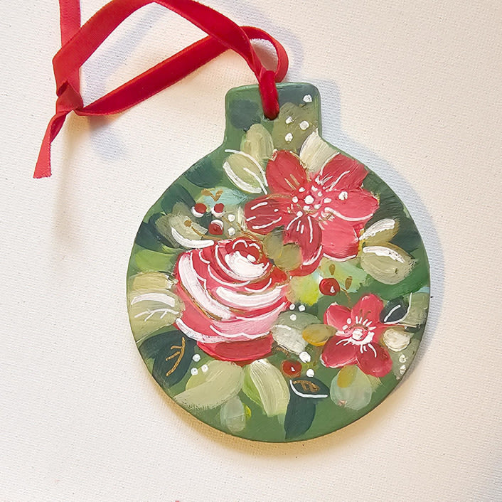 "Personalized Red Floral Ceramic Ornament" - Ornaments in multicolorassorted-colors by AlisonJerry