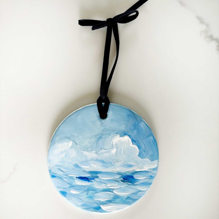 "Hand-Painted Ceramic Porcelain Ornament, Azure, White & Cobalt" - Ornaments in blue by Nicoletta Savod