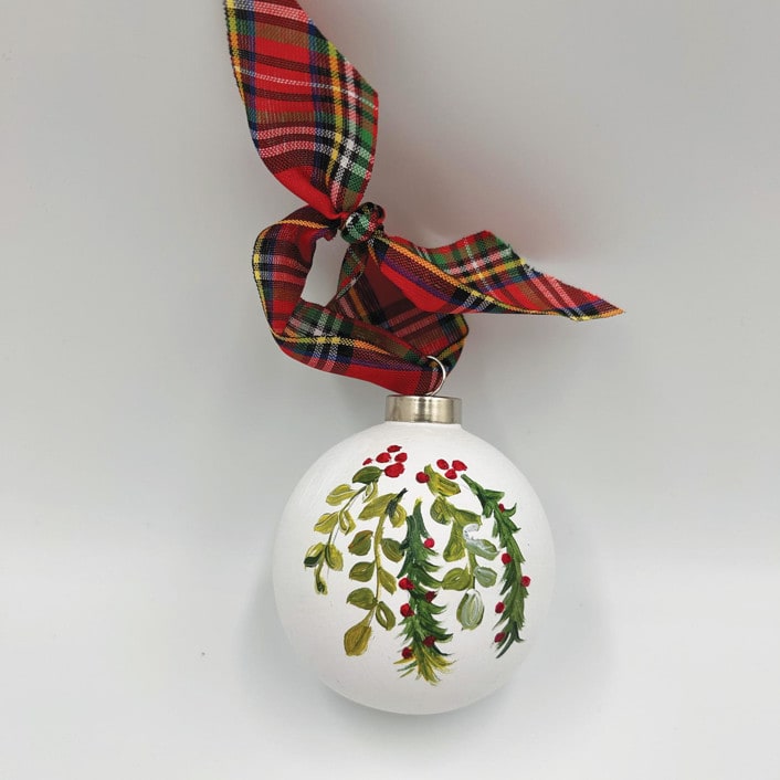 "Green Leaves Hand Painted Ornaments" - Ornaments in green by Sarah Hall