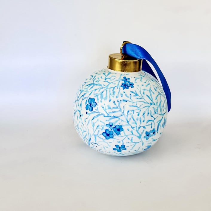"Personalized Hand-Painted  Baby’s First Christmas Ornament" - Ornaments in blue by Arohika Verma