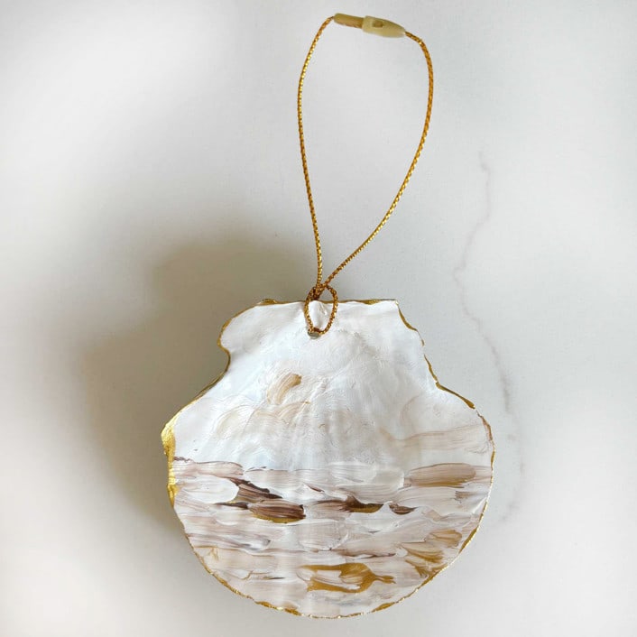 "Hand-Painted Natural Seashell Ornament, White, Bronze & Gold" - Ornaments in gold by Nicoletta Savod
