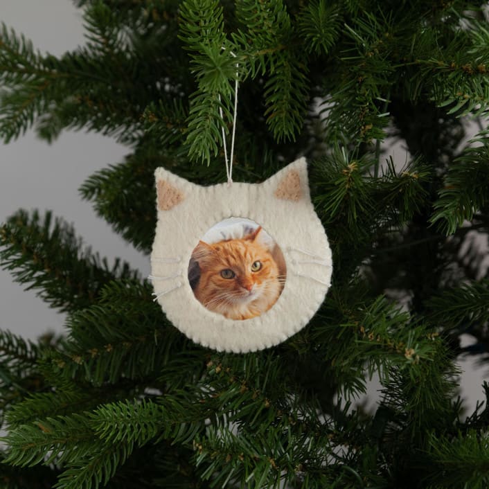 "Felt Cat Frame Ornament - White" - Ornaments in white by Global Goods Partners