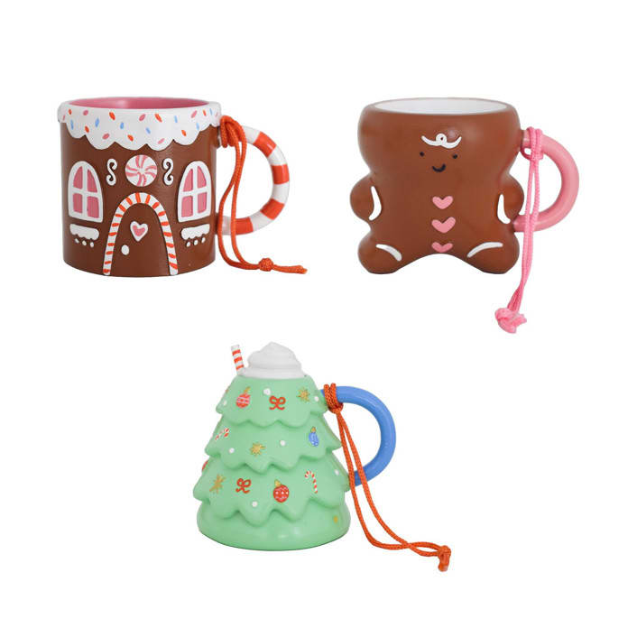 "Baking Spirits Bright Mug Ornament - Set of 3" - Ornaments in multicolor by Jollity and Co