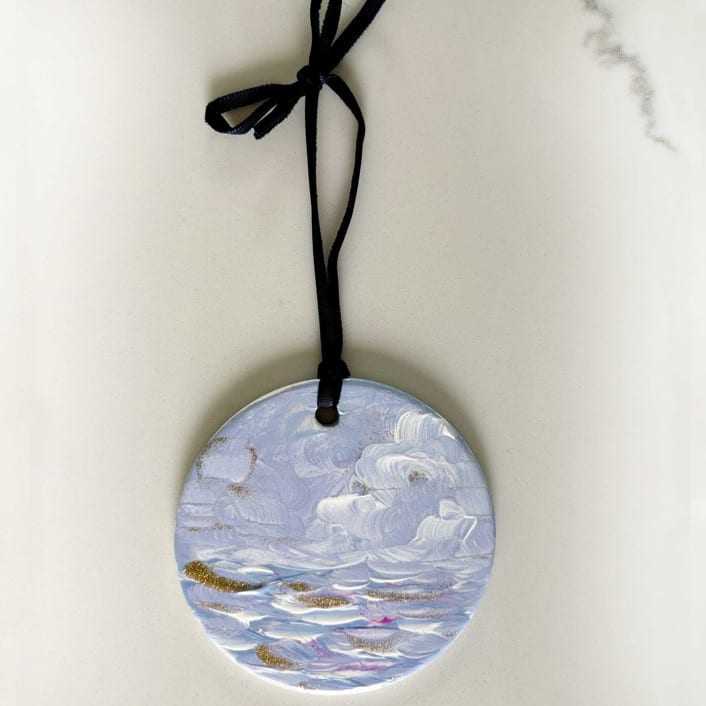 "Hand-Painted Ceramic Porcelain Ornament, Blue, Glittery Gold & Pink" - Ornaments in blue by Nicoletta Savod