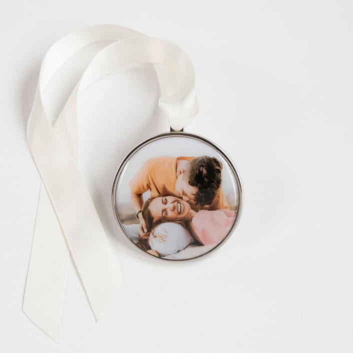 "Custom Photo Ornament Silver Round" - Ornaments in silver by Kimbra Mooers