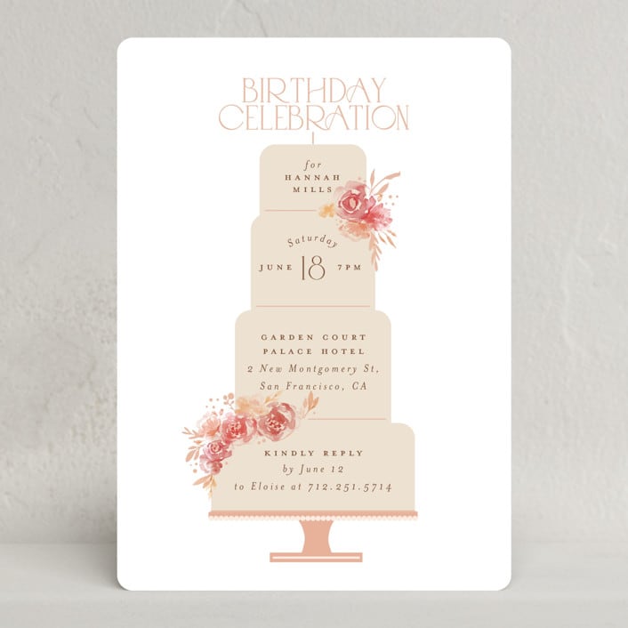 "A cake to celebrate" - Party Invitations in Peach by Hudson meet Rose - Front