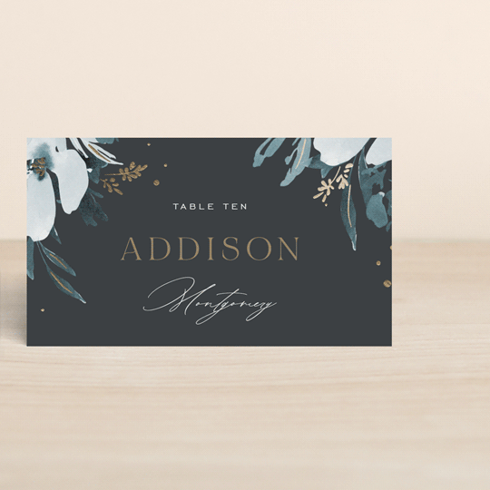 "Romance" - Place Cards in Neptune by Leah Bisch - Front with Free Guest Printing