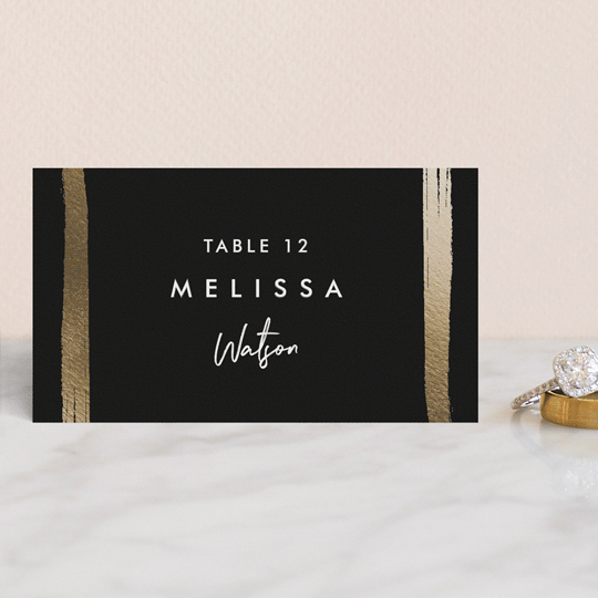 "Brushy frame" - Place Cards in Midnight by Stacey Meacham - Front with Free Guest Printing