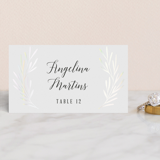 "Gilded Leaves" - Gloss-Press® Place Cards in Classic White by Kelly Schmidt - Front with Free Guest Printing