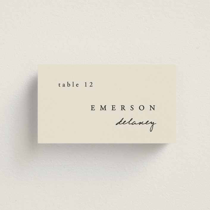 "Simply" - Place Cards in Linen by Brianne Larsen - Front with Free Guest Printing