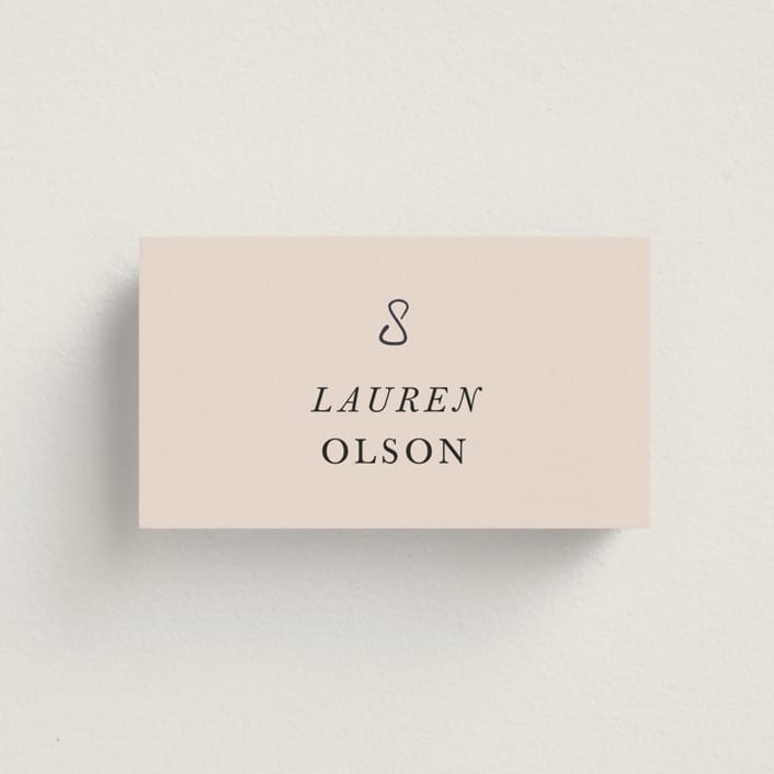 "Floral Monogram" - Place Cards in Champagne by Lindsay Megahed - Front with Free Guest Printing