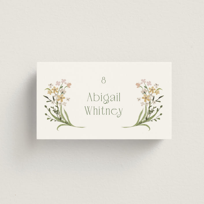 "delicate buds" - Place Cards in Olive by Jennifer Wick - Front with Free Guest Printing