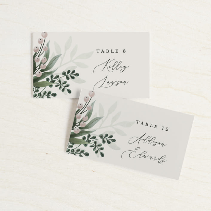"Wedding Whisper" - Place Cards in Lilac by Chris Griffith - Front with Free Guest Printing
