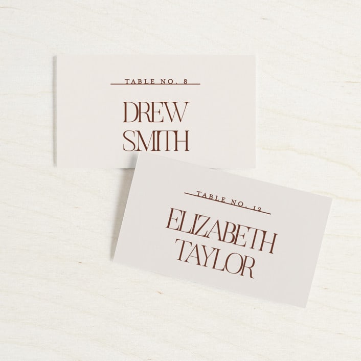 "Side Column" - Place Cards in Leather by Alethea and Ruth - Front with Free Guest Printing
