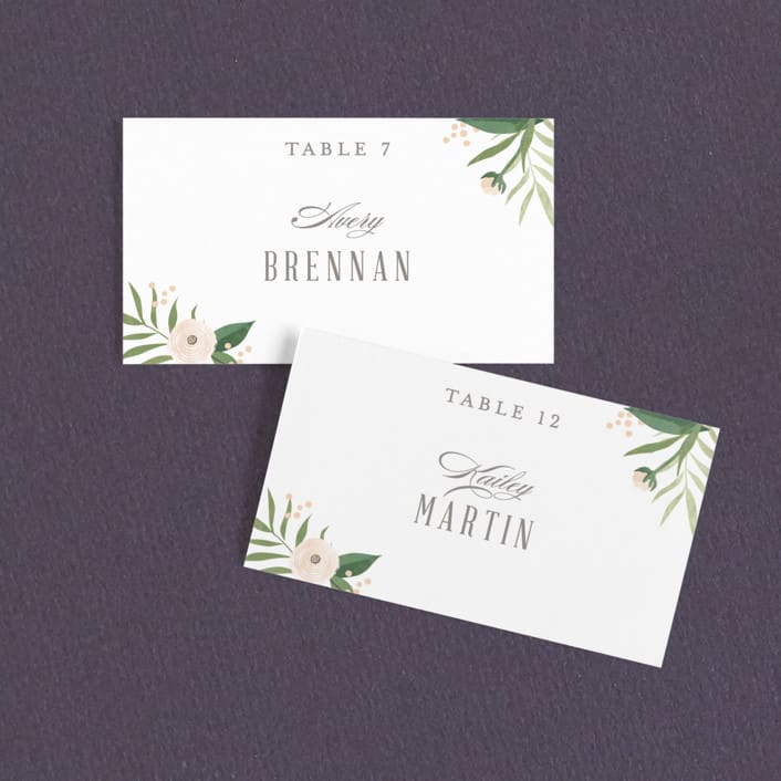 "Classic peonies" - Place Cards in Peach by Jennifer Wick - Front with Free Guest Printing
