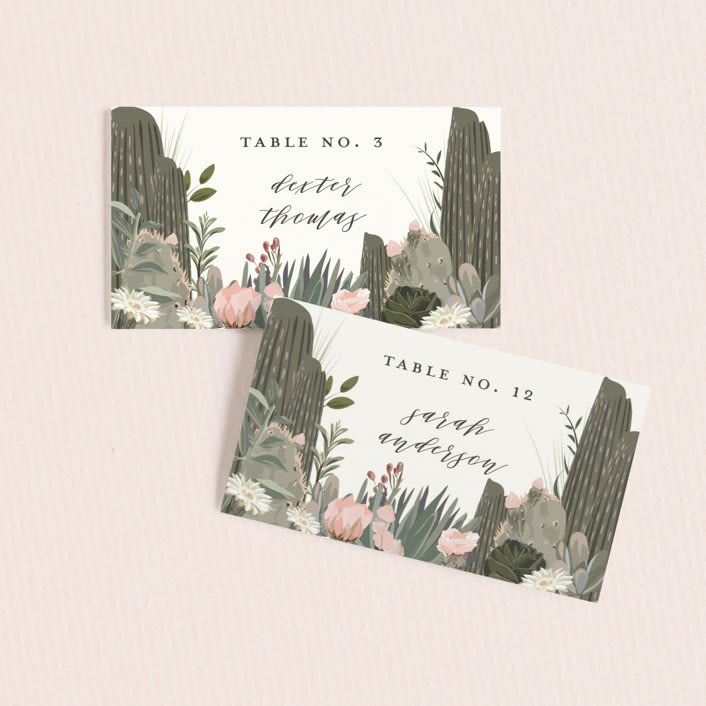 "Sahara" - Place Cards in Carnation by Susan Moyal - Front with Free Guest Printing