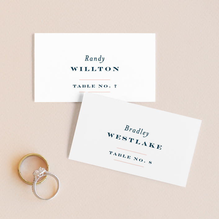 "Structured Charm" - Place Cards in Midnight by Kimberly FitzSimons - Front with Free Guest Printing