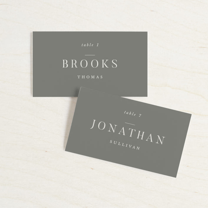 "Encircled Wreath" - Place Cards in Fog by Robert and Stella - Front with Free Guest Printing