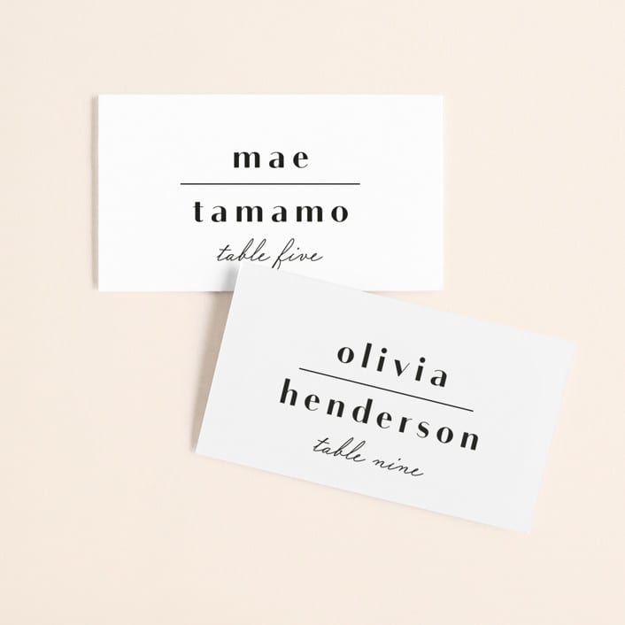 "type" - Place Cards in Onyx by Lauren Chism - Front with Free Guest Printing