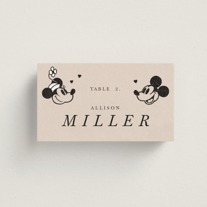 "Disney's Retro Mickey Mouse and Minnie Mouse" - Place Cards in Retro by Sumak Studio - Front with Free Guest Printing