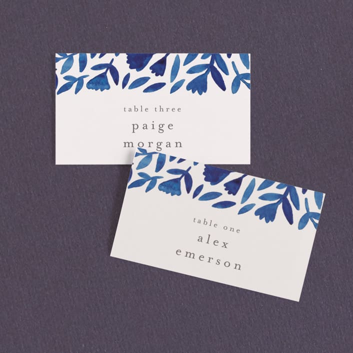 "Wildflower Floral" - Place Cards in Navy by Katharine Watson - Front with Free Guest Printing