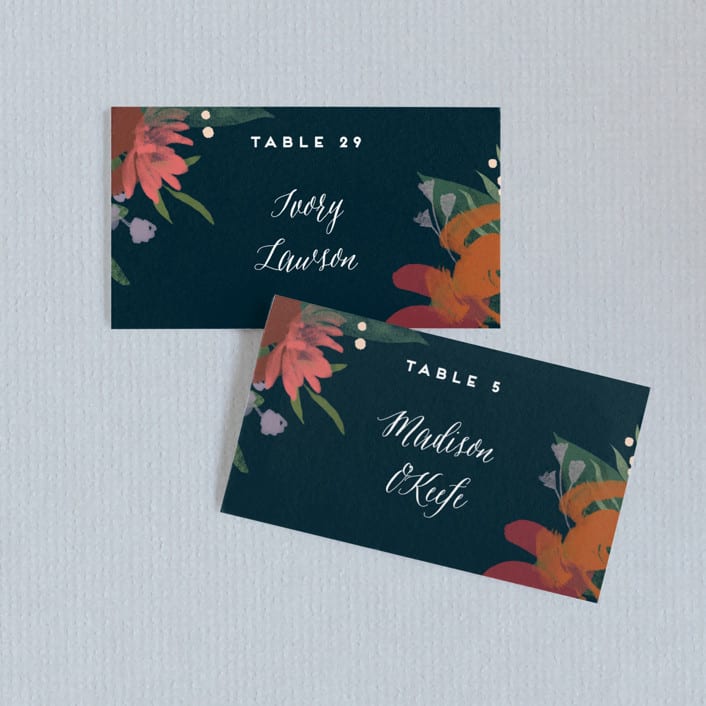 "Midnight Garden" - Place Cards in Deep Sea by Jennifer Wick - Front with Free Guest Printing