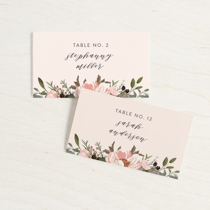 "Desert Blooms" - Place Cards in Blush by Susan Moyal - Front with Free Guest Printing