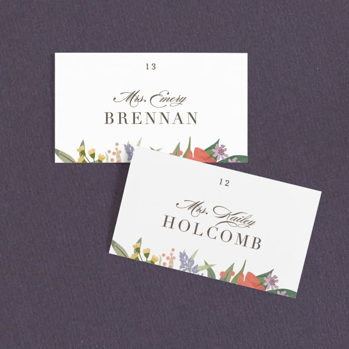 "Floral specimen" - Place Cards in Persimmon by Jennifer Wick - Front with Free Guest Printing